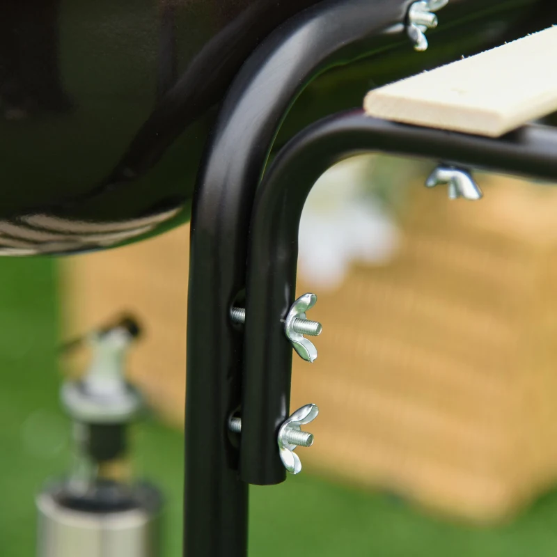 Outsunny Charcoal Trolley BBQ Barbecue Grill Patio Camping Picnic Garden Party Outdoor Cooking with Lid Wheels Side Trays and Storage Shelf