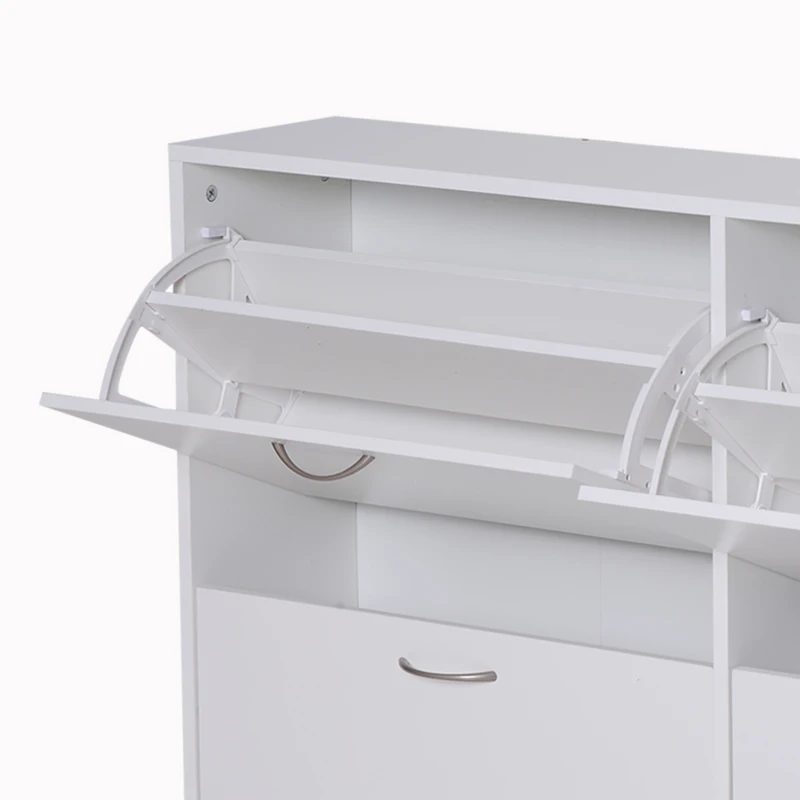 HOMCOM Wooden Modern Design 4 Drawer Shoes Cabinet Pull Down Shelf Storage Organiser - White