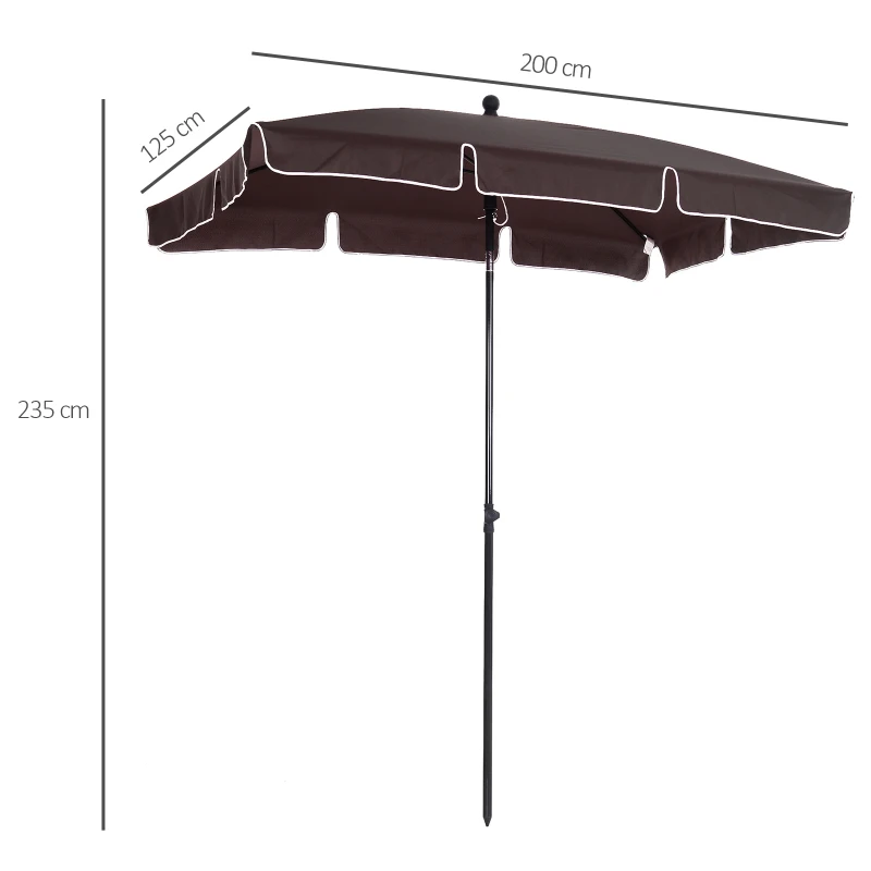 Outsunny Aluminium Sun Umbrella Parasol Patio Garden Rectangular Tilt 2M x 1.25M Brown