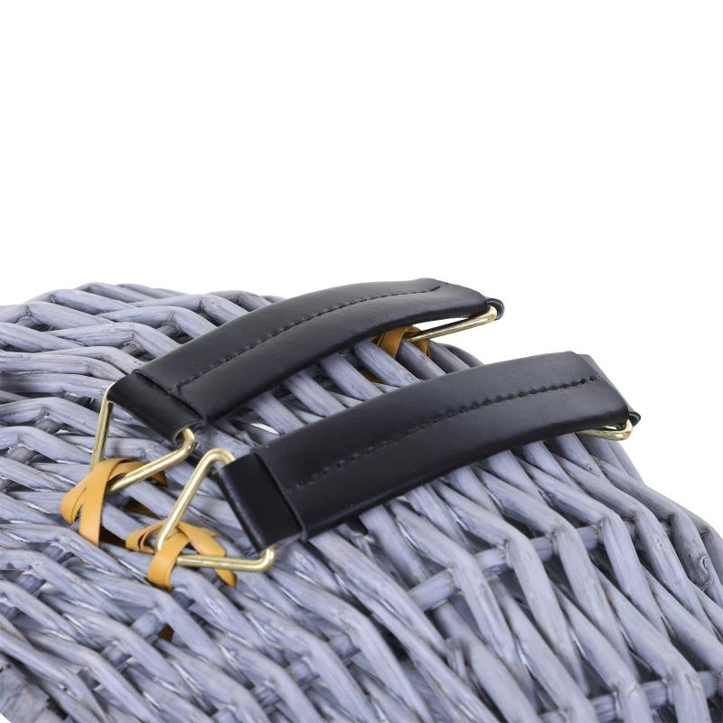 PawHut Wicker Pet Carrier Basket Cat Kitten Bed Portable Travel Cage  w/ Soft Cushion Handle  Grey 50 x 40 x 40 cm