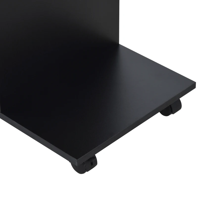 HOMCOM C-Shape End Table Unique Storage Unit w/ 2 Shelves 4 Wheels Freestanding Home Furniture Cabinet Square Black