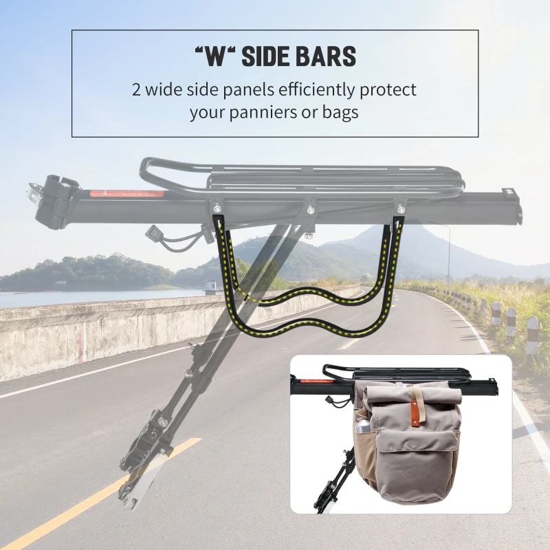 HOMCOM Aluminum Rear Bike Pannier Rack Carrier Max 25kg Load, Adjustable Bicycle Back Seat Rack Holder w/ Red Reflector For Cycling Camping Touring Sport