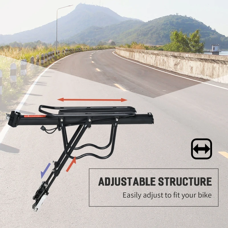 HOMCOM Aluminum Rear Bike Pannier Rack Carrier Max 25kg Load, Adjustable Bicycle Back Seat Rack Holder w/ Red Reflector For Cycling Camping Touring Sport