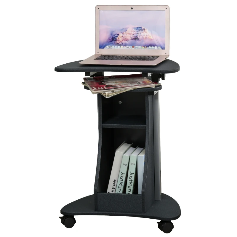 HOMCOM Mobile Laptop Computer Desk Compact Home Office Table Workstation with Adjustable Height, Wheels, Shelves