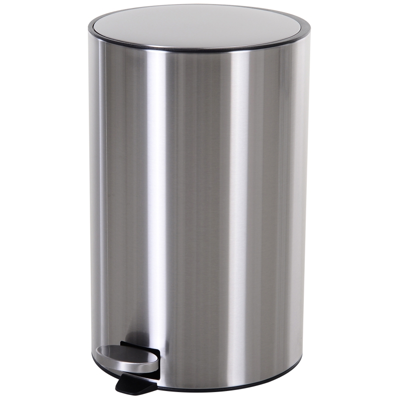 HOMCOM 12L T430 Step-on Trash Can Stainless Steel Round Garbage Bin Silent Gentle Open and Close Dustbin with Pedal
