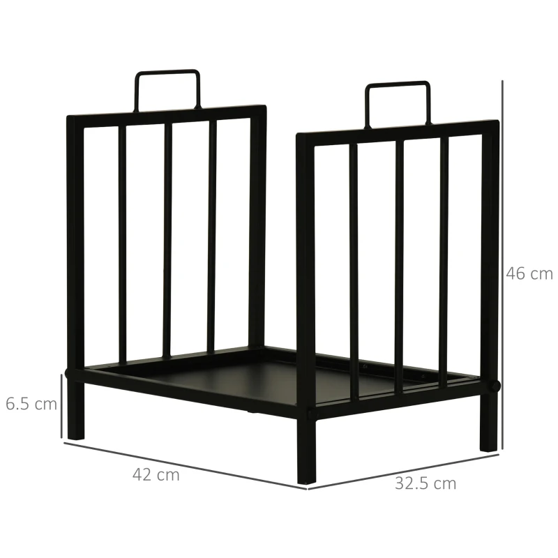 Outsunny Firewood Log Rack Fireplace Log Holder Wood Storage Rack with 2 Handles, for Outdoor and Indoor Use, 42 x 32.5 x 46cm, Black