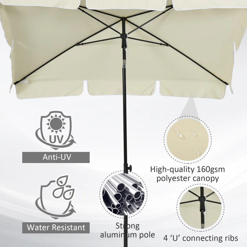 Outsunny Aluminium Sun Umbrella Parasol Patio Garden Rectangular Tilt 2M x 1.25M Off-White