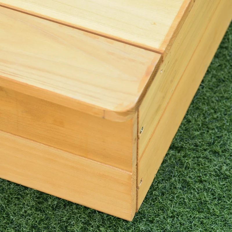 Outsunny Kid Wooden Sand Pit Children Outdoor Square Sandbox with 2 Side Buckets Bench Seat for Garden Backyard 123 x 121 x 17.5cm