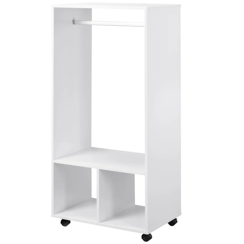 HOMCOM Open Wardrobe with Hanging Rod and Storage Shelves Mobile Garment Rack on Wheels Bedroom, Cloakroom, White