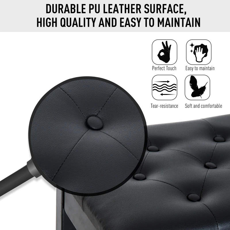 HOMCOM Faux Leather Piano Stool Makeup Dressing Stool Bench Dressing Table Seat with Storage 76x36x50cm,Black