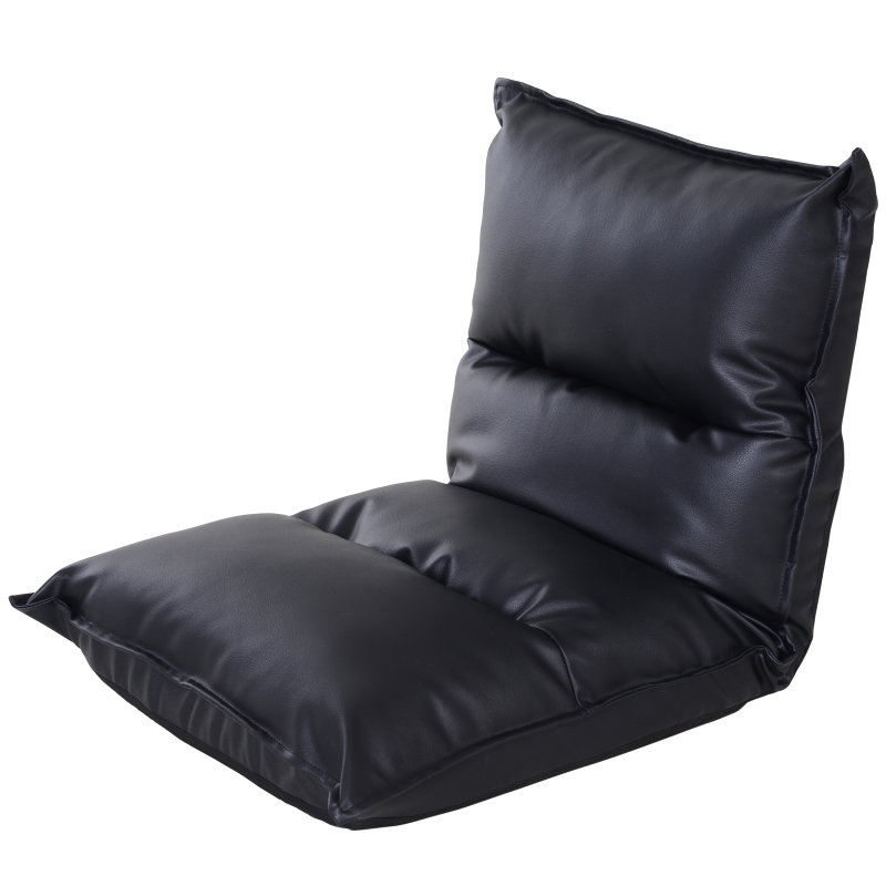 HOMCOM Foldable Padded Sofa with Adjustable Backrest Thick Seat Cushion Lazy Lounge Cream Black