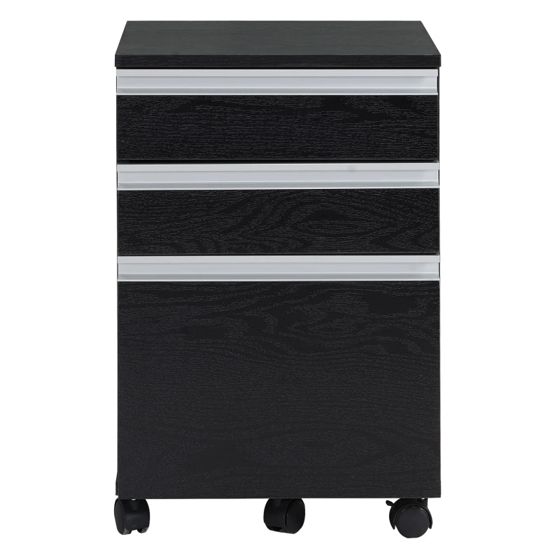HOMCOM 3-Drawer Mobile File Cabinet Office Filing Cabinet Rolling End Organizer Dark Wood Grain