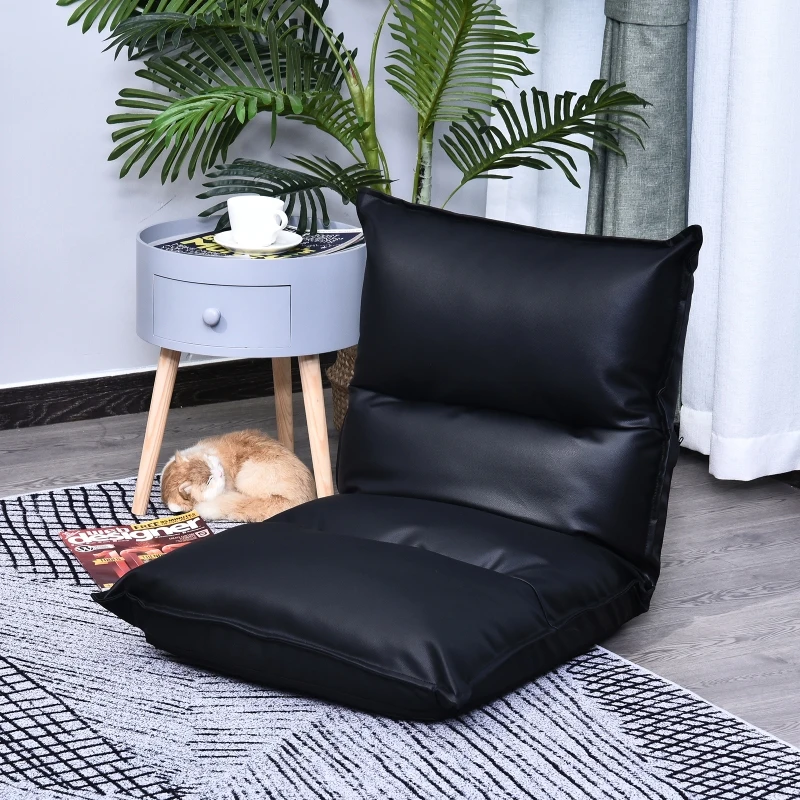 HOMCOM Foldable Padded Sofa with Adjustable Backrest Thick Seat Cushion Lazy Lounge Cream Black