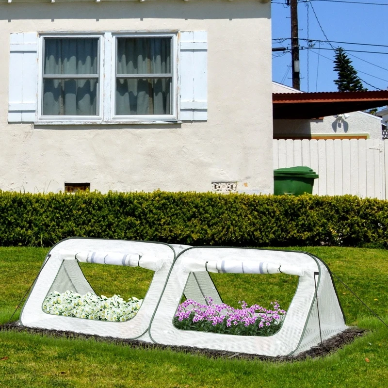 Outsunny Pop Up Mini Greenhouse with Roll Up Doors & Portable Zipper Bag for Plants Outdoor, PE Cover, 240 x 120 x 75cm