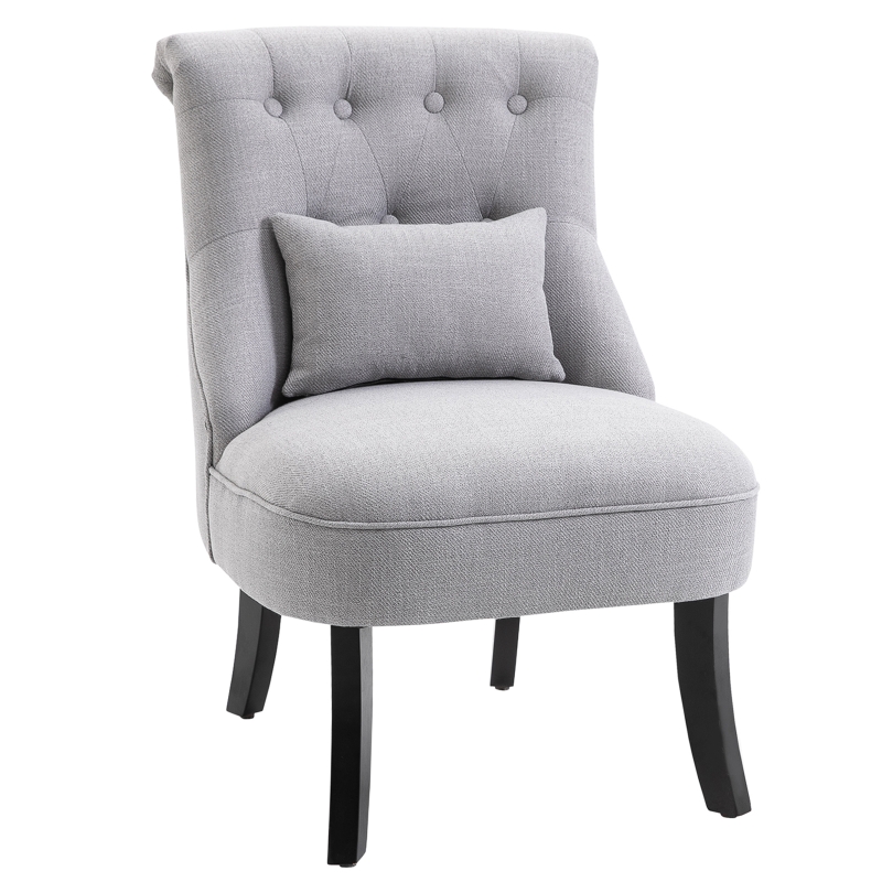 HOMCOM Single Sofa Home Living Room Fabric Solid Wood Leg Upholstered Dining Chair W/ Pillow-Grey