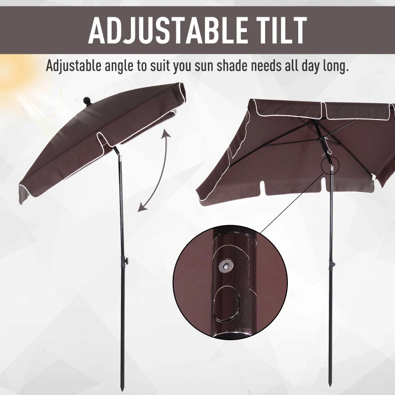 Outsunny Aluminium Sun Umbrella Parasol Patio Garden Rectangular Tilt 2M x 1.25M Brown