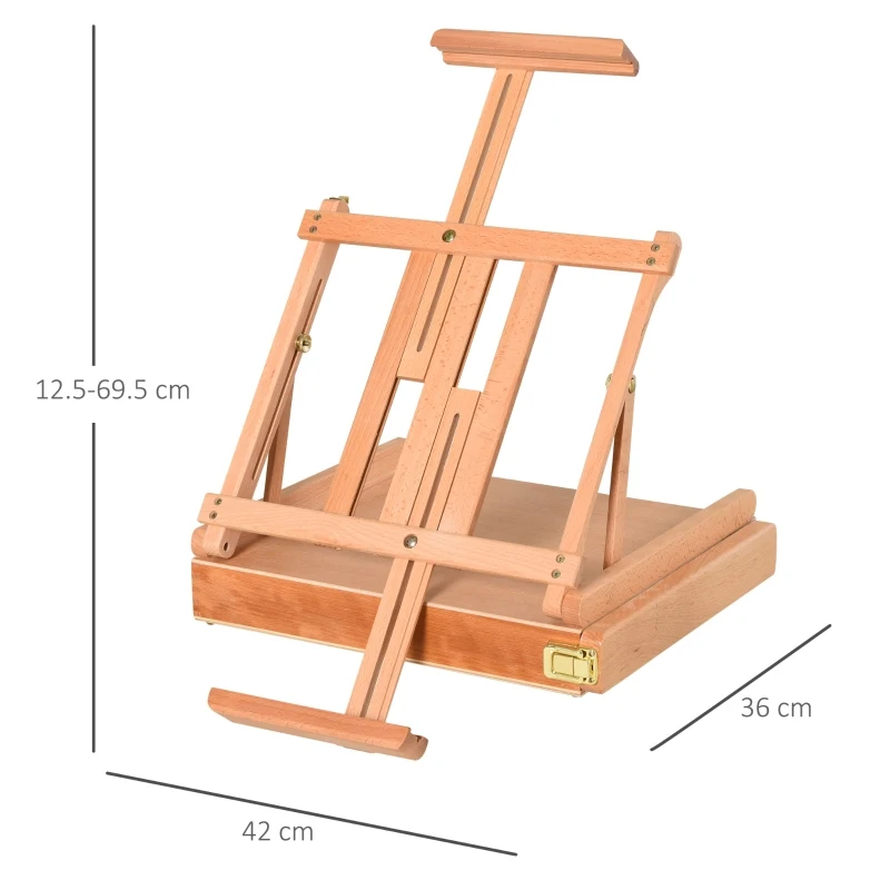 HOMCOM Foldable Studio Easel Angle & Height Adjustable Beechwood Painting and Display Easel, Portable Sturdy Table Desktop Holder Stand with Drawer
