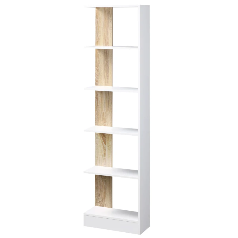 HOMCOM 5-Tier Multi-Use Shelf Freestanding Rack Organizer Display Bookcase Home Storage Utility Stand Multifunctional Holder Oak Color & White