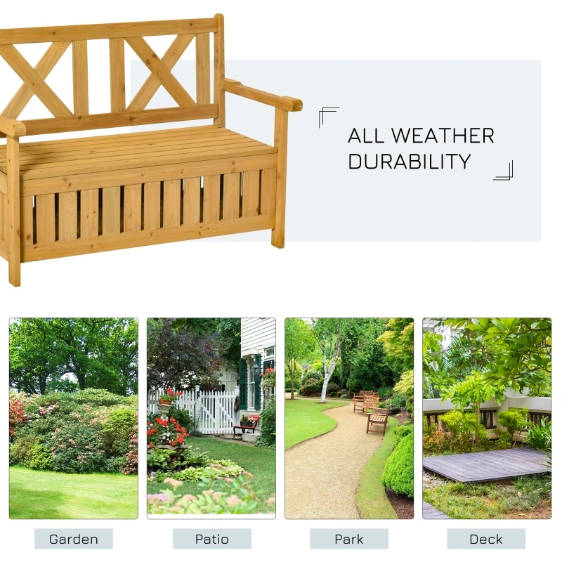 Outsunny Wood Garden Bench 2 Seater Storage Chest Patio Seating with High Back and Armrest
