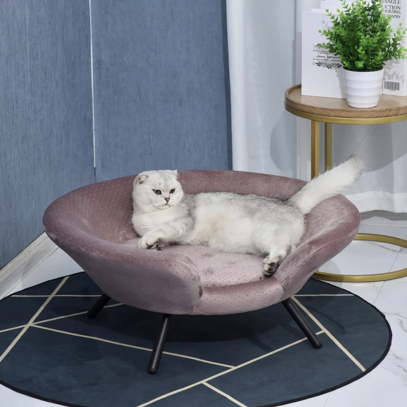 PawHut Luxury Pet Sofa Couch Velvet Covered Sponge Cushioned Bed Lounge for Small Medium Sized Dog or Cat Easy to Clean Light Pink