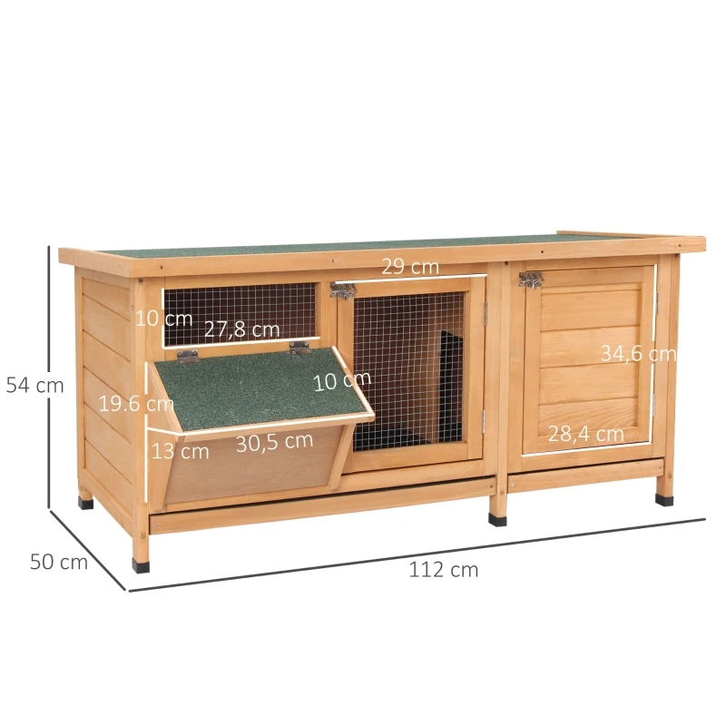 PawHut Wooden Outdoor Indoor Bunny Rabbit Hutch Bunny Cage with Feeding Trough