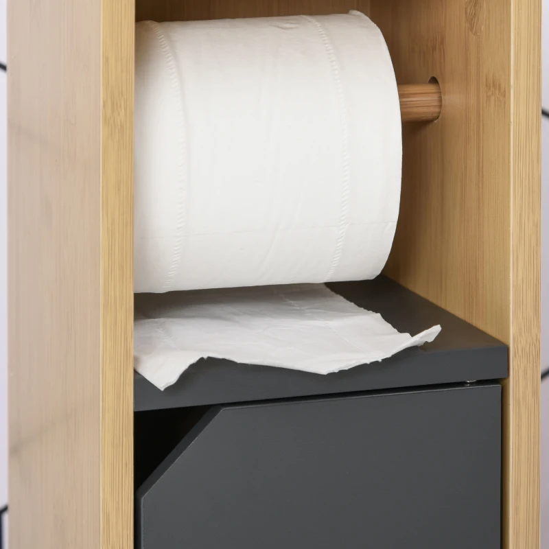 HOMCOM Contrasting Colourway Toilet Roll Storage Cabinet w/ Cupboard Adjustable Open Top Slatted Door Open Top Freestanding Home Furniture Grey