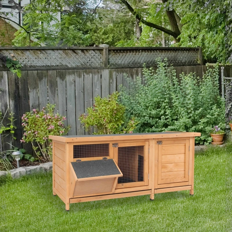 PawHut Wooden Outdoor Indoor Bunny Rabbit Hutch Bunny Cage with Feeding Trough