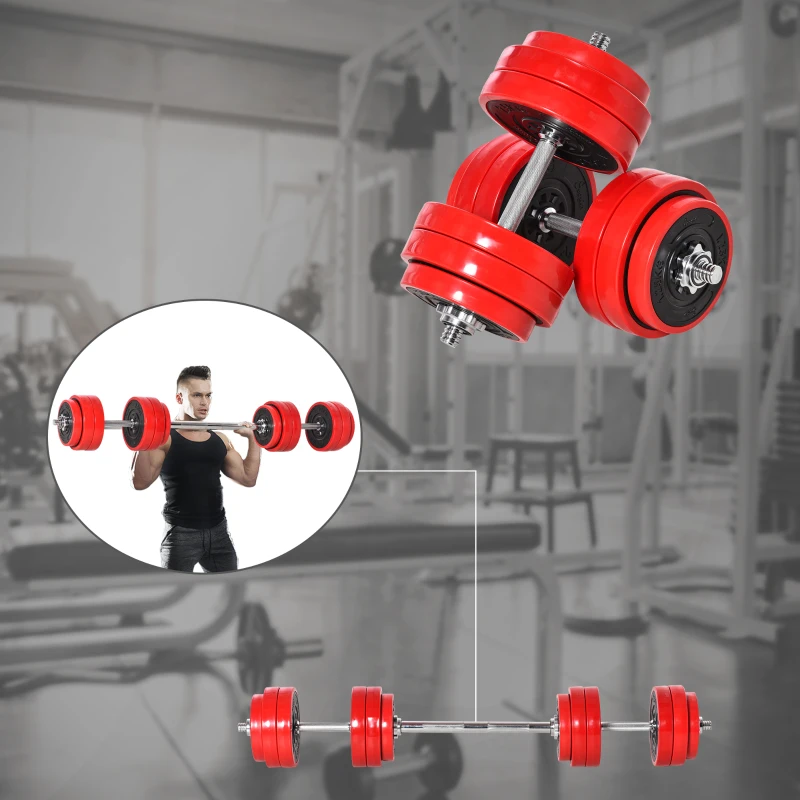 HOMCOM 30KGS Two-In-One Dumbbell & Barbell Adjustable Set Strength Muscle Exercise Fitness Plate Bar Clamp Rod Home Gym Sports Area