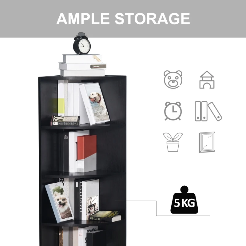 HOMCOM 4 Tier Wood Corner Shelf  Unit Freestanding Fan Bookshelf Plants Stand Black