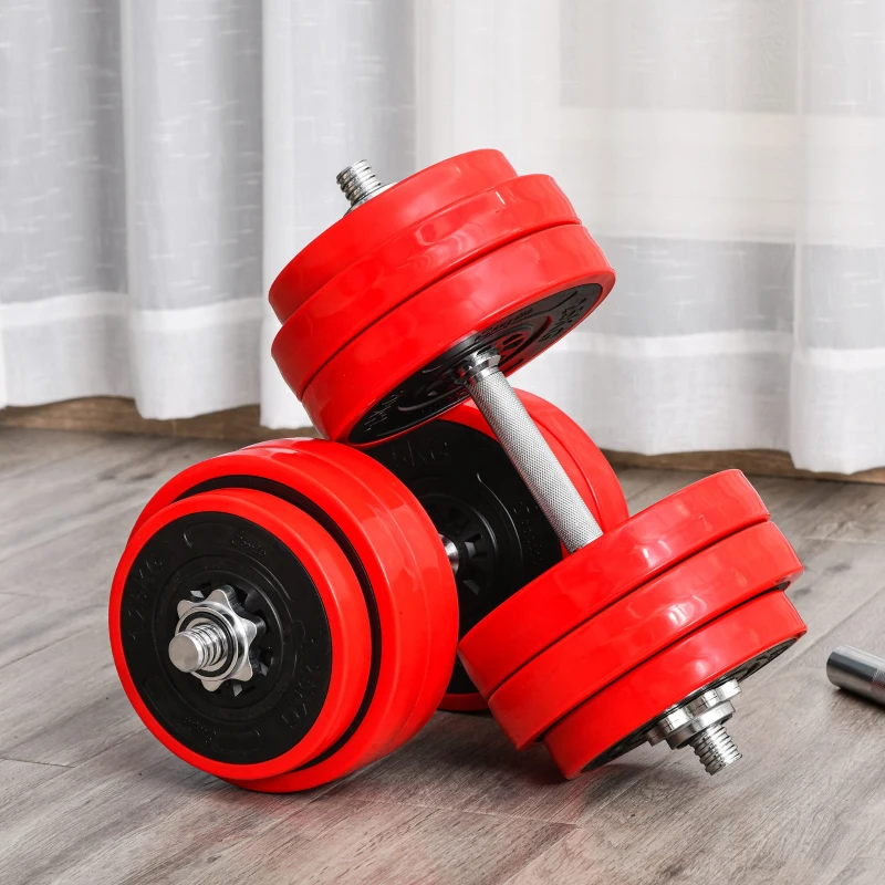 HOMCOM 30KGS Two-In-One Dumbbell & Barbell Adjustable Set Strength Muscle Exercise Fitness Plate Bar Clamp Rod Home Gym Sports Area