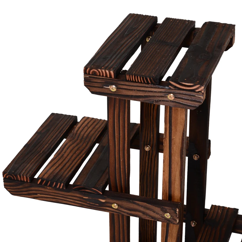 Outsunny Wooden 4-Tier Plant Stand Vertical Carbonized Flower Rack Outdoor Garden Shelf
