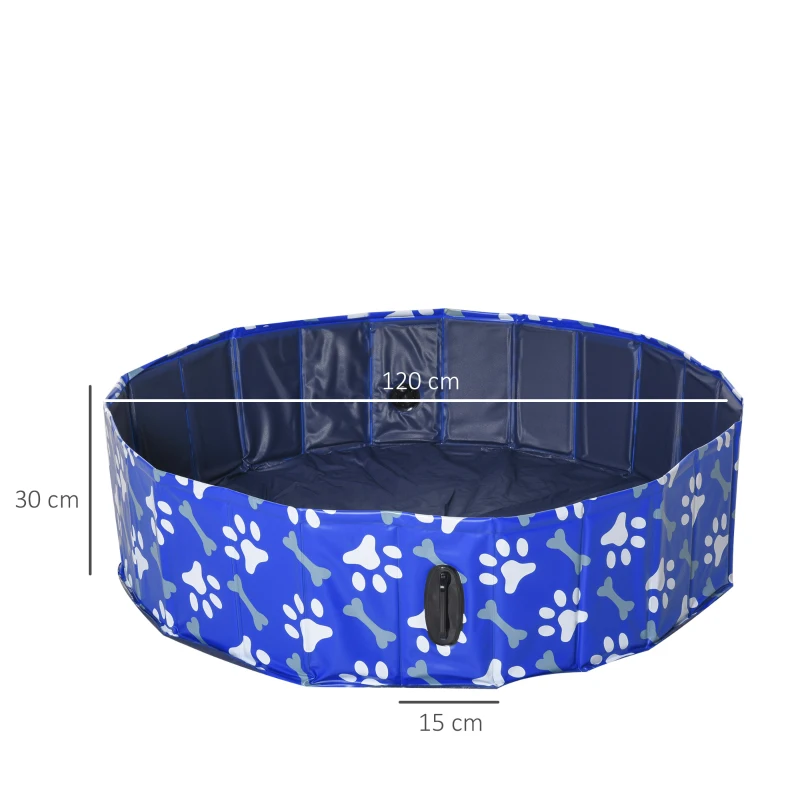 PawHut Foldable Dog Paddling Pool Pet Cat Swimming Pool Indoor/Outdoor Collapsible Bathing Tub Shower Tub for Puppy, Φ120 × 30H cm, L Sized