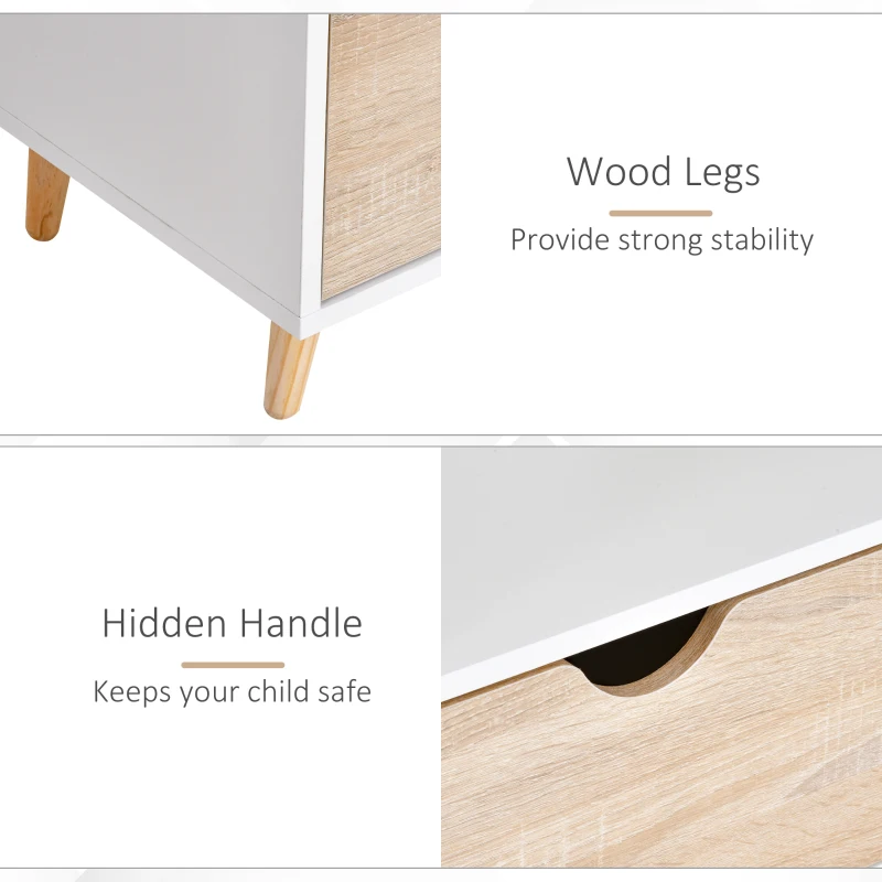 HOMCOM TV Stand with Shelf & Drawers Storage Cabinet Media Entertainment Center Modern White and Natural Wood Color