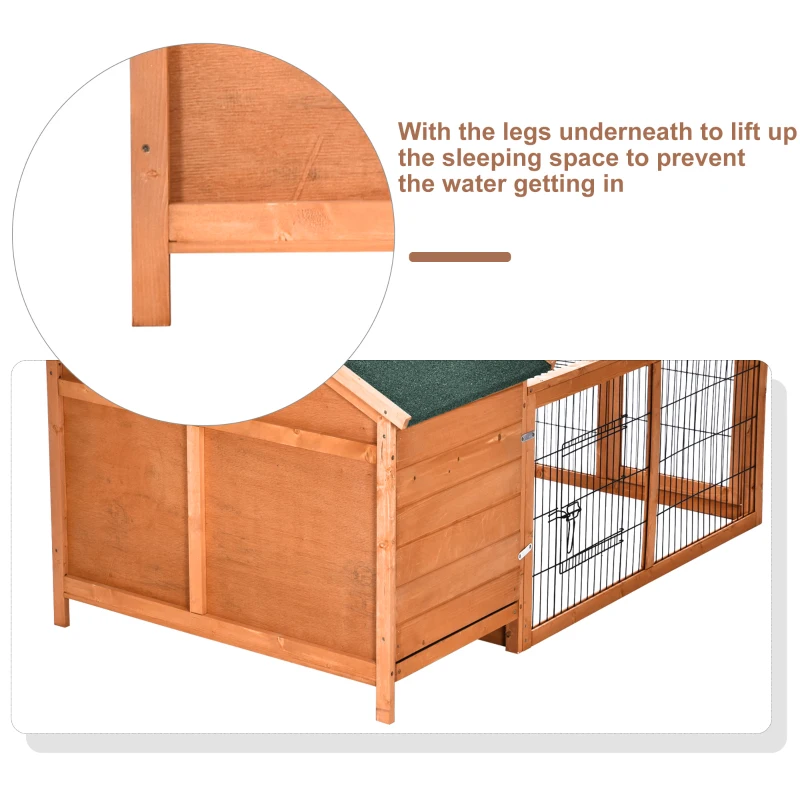 PawHut Wooden Rabbit Guinea Pig Hutch Detachable Pet House Animal Cage with Openable Run & Roof Lockable Door Slide-out Tray 146 x 95 x 69cm