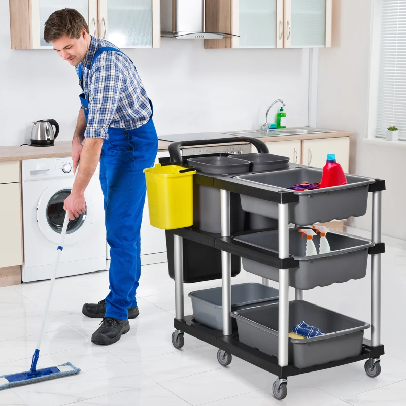 HOMCOM cleaning trolley with 3 levels 110 cm x 50 cm x 92 cm