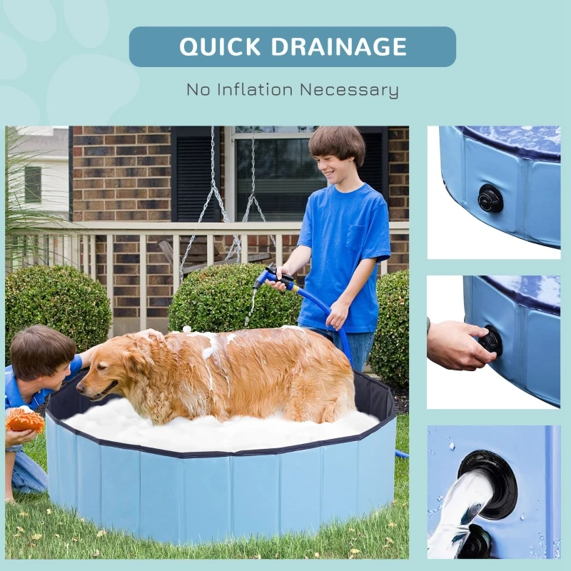 PawHut Foldable Dog Paddling Pool Pet Cat Swimming Pool Indoor/Outdoor Collapsible Summer Bathing Tub Shower Tub Puppy Washer (Φ120 × 30H cm, Blue)