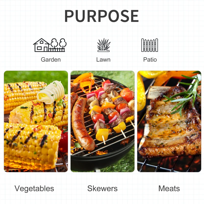 Outsunny Charcoal Trolley BBQ Barbecue Grill Patio Camping Picnic Garden Party Outdoor Cooking with Lid Wheels Side Trays and Storage Shelf