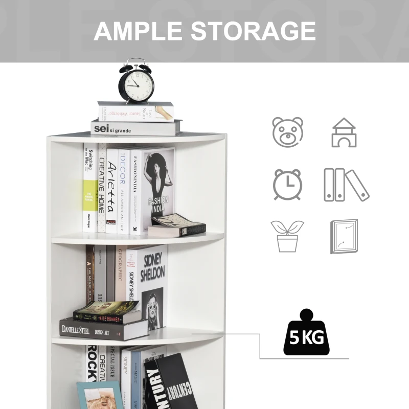 HOMCOM Corner Shelf 4 Tier Fan Bookshelf Plants Stand Wood Freestanding Unit White