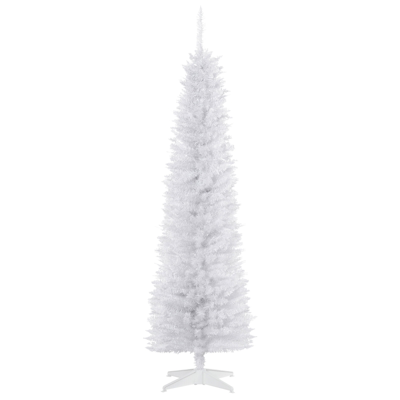 HOMCOM 1.8m 6ft Artificial Pine Pencil Slim Tall Christmas Tree with 390 Branch Tips Xmas Holiday Décor with Stand White
