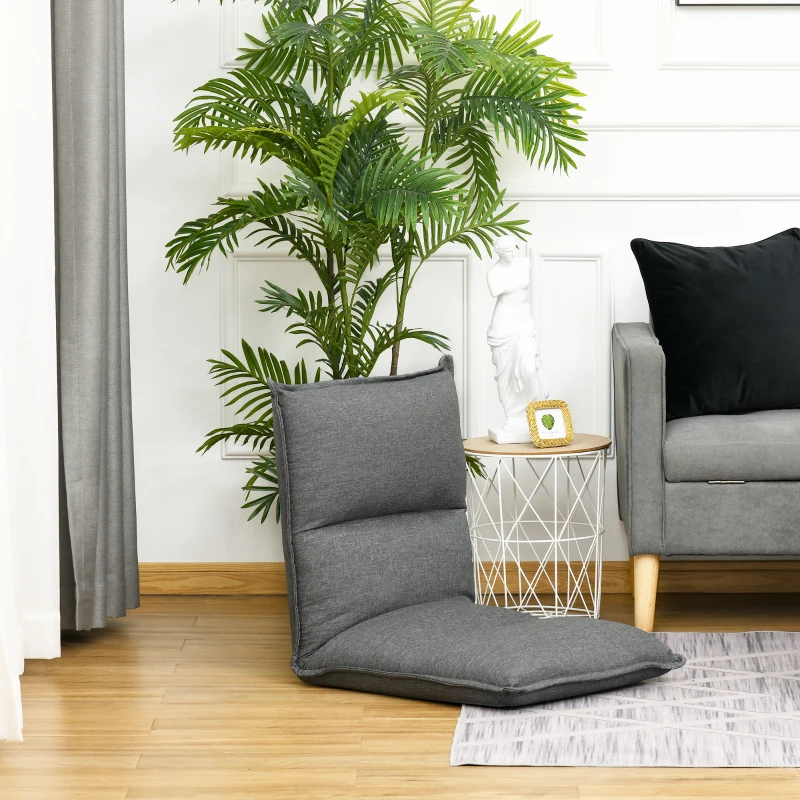 HOMCOM Foldable Padded Sofa with Adjustable Backrest Thick Seat Cushion Lazy Lounge 45 L x 55 W x 67 H cm Grey