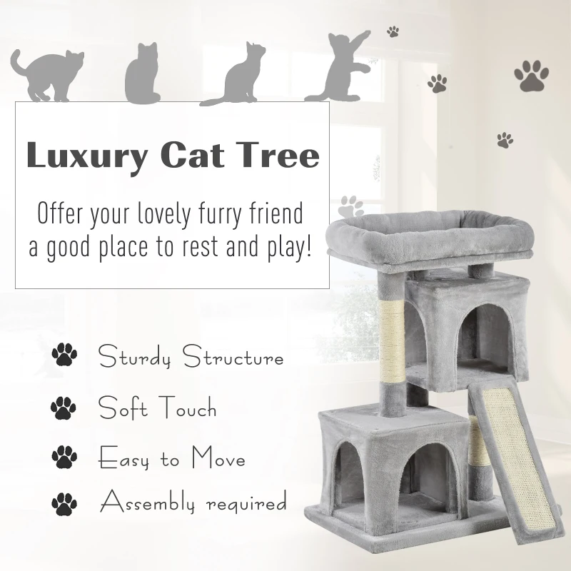 PawHut Cat Tree for Indoor Cats 83cm Cat Scratching Post Scratch Board Kitten Tower Climbing Frame Grey