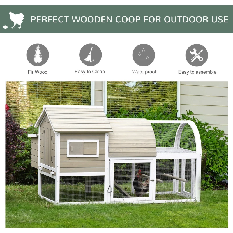 PawHut Wooden Chicken Coop Outdoor Hen House Poultry Cage with Removable Tray Nesting Box Backyard, 167.5 x 109 x 100cm, Grey