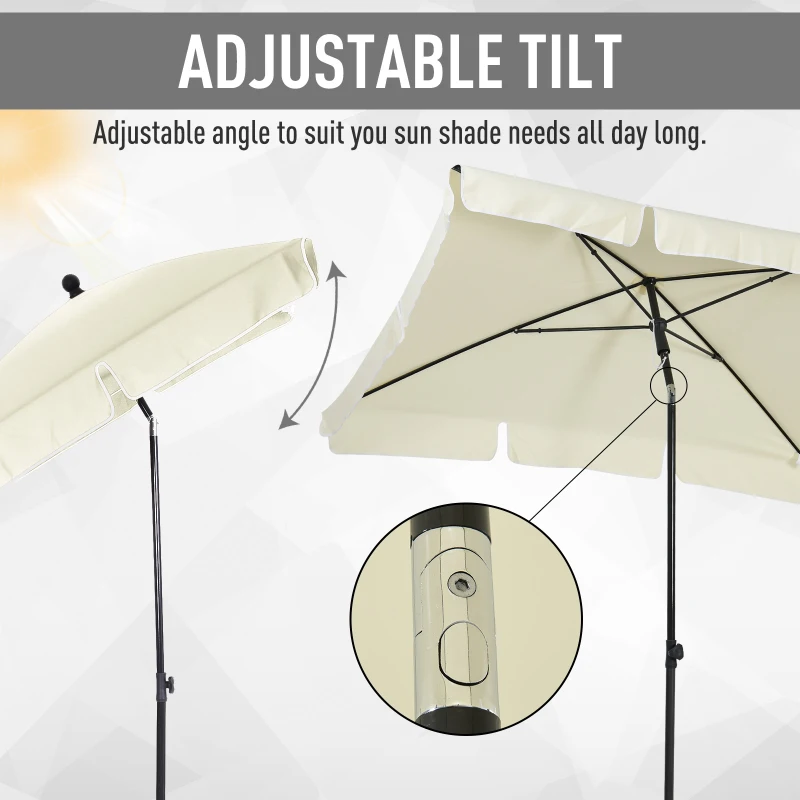 Outsunny Aluminium Sun Umbrella Parasol Patio Garden Rectangular Tilt 2M x 1.25M Off-White