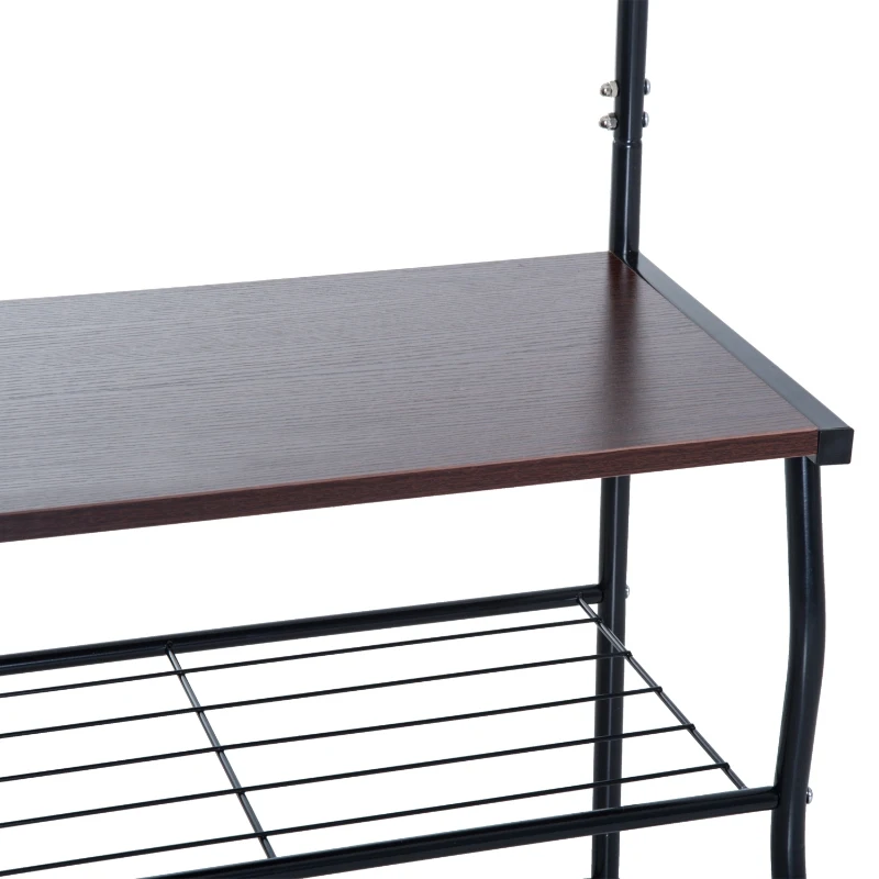 HOMCOM Entryway Multipurpose Metal Cloth Stand 3 Tier Shoe Rack w/ 5 Hooks - Black