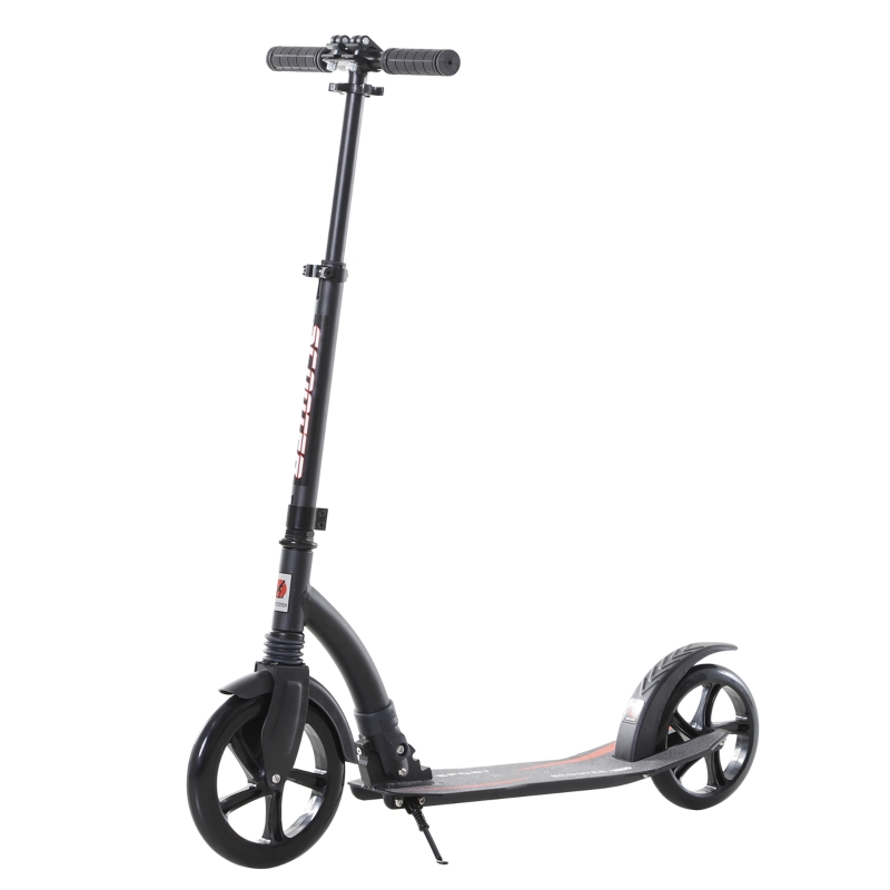 HOMCOM Teens Adult Kick Scooter Foldable Adjustable Height Aluminium Frame Ride On Toy for 14+ - Black