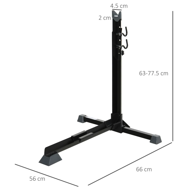 HOMCOM 63-73.5H cm Adjustable Bike Storage Rack Ground Stand PP Feet Pad Metal Frame Black
