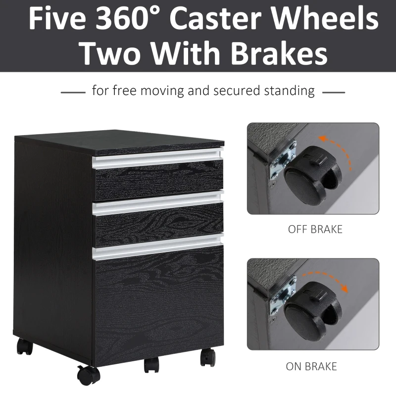 HOMCOM 3-Drawer Mobile File Cabinet Office Filing Cabinet Rolling End Organizer Dark Wood Grain