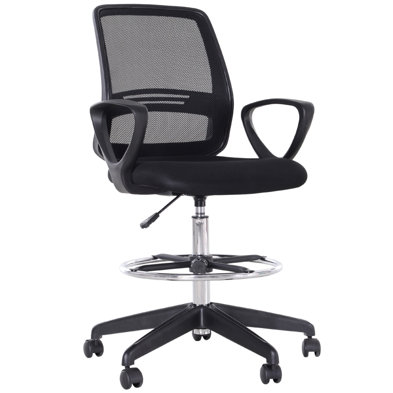 Vinsetto Drafting Chair Tall Office Chair Ergonomic Mesh Back with Adjustable Height and Footrest 360° Swivel
