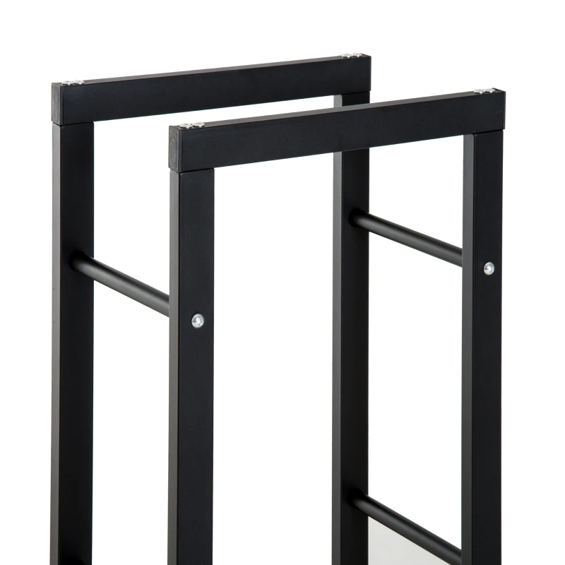 HOMCOM Metal Firewood Log Holder Tall Firewood Rack Indoor Outdoor Fireplace Wood Storage Shelf with Side Rails, Rust-Resistant, Black, 40W x 25D x 100H cm