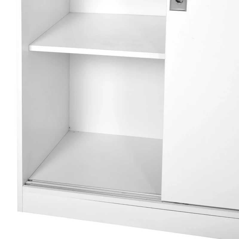 HOMCOM File Cabinet Office Storage Cupboard 2 Sliding Door 3 Shelves Locking Bookcase Shelving Unit 80x40x120cm-White
